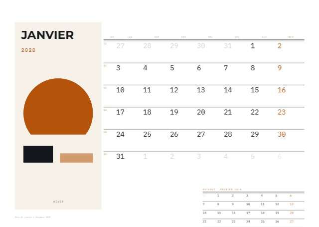 Calendrier 2028 — A4 paysage — 297×210mm · 12 p.