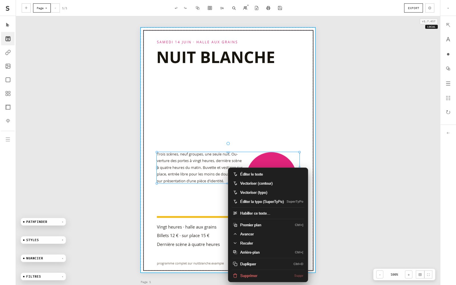 Clic droit sur un bloc de texte